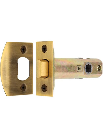 Premium Tubular Door Latch with Solid Brass Face and Strike Plates in Antique Brass.